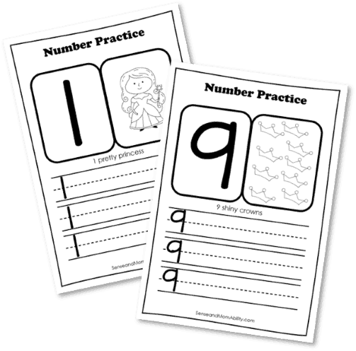 numbers, tracing practice, printables, fairy tale