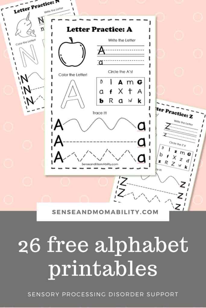 pinterest pin, free alphabet printables